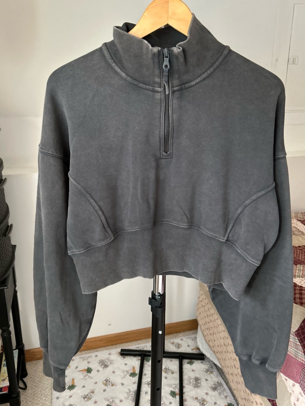 Aerie Cropped 1/2 Zip Pullover Sweatshirt Gray XL